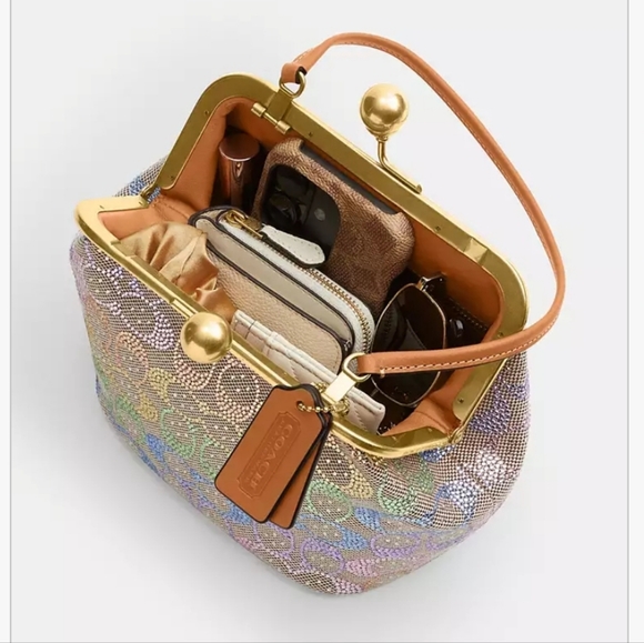 NWT AUTHENTIC COACH Rainbow Crystal Candy Kisslock 16 Pastel NEW - Picture 15 of 17